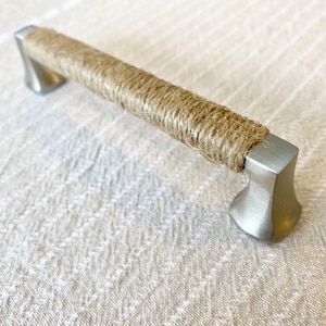 Beach House Decorative Pull, Jute Rope Wrapped Cabinet Handle, Coastal Modern Farmhouse, Nautical Decor, 5” on Center Satin Nickel