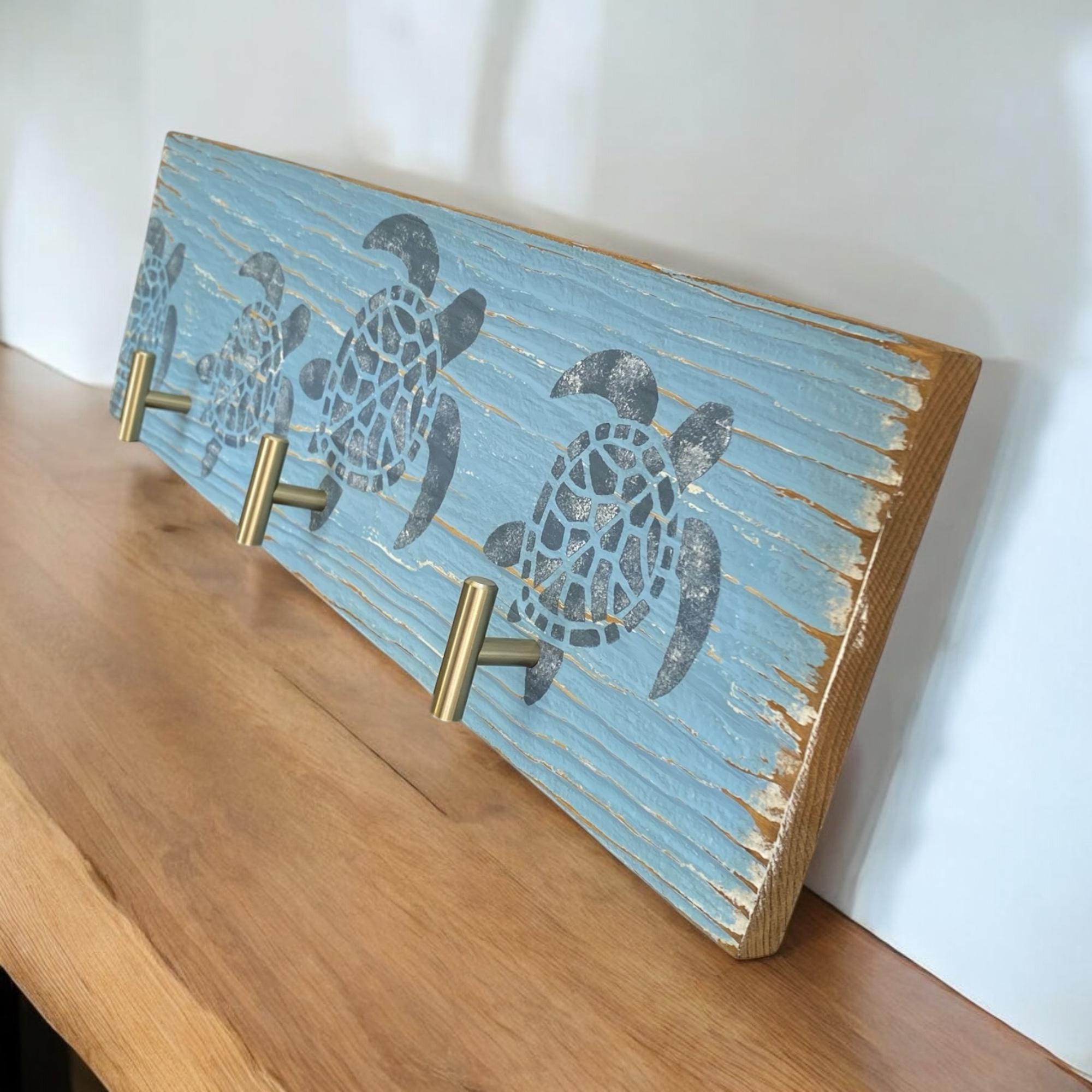 Personalized Turtle Wall Coat Rack, Custom Nautical Towel Rack With 9 ...