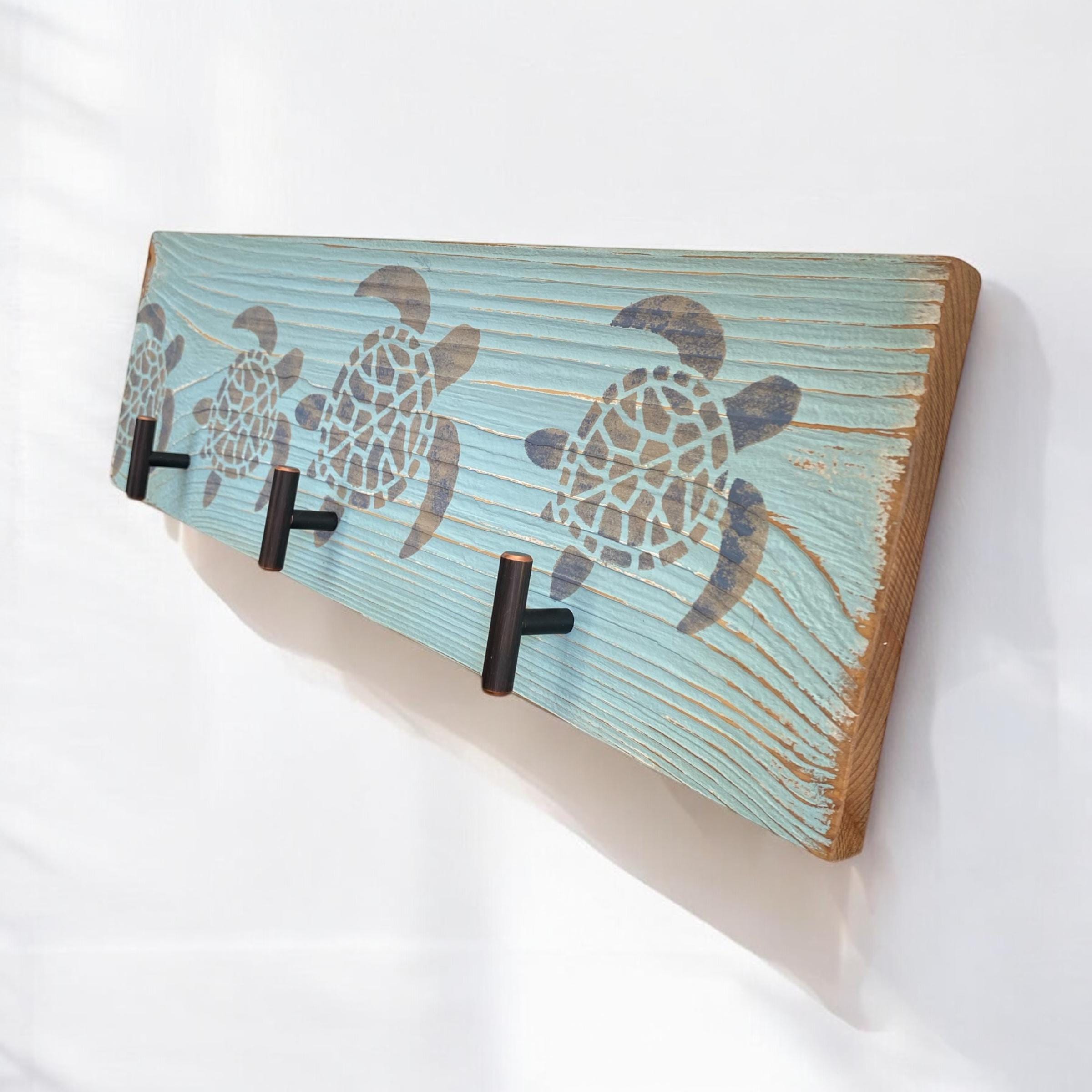 Handmade Sea Turtle Wall Coat Rack, Nautical Beach House Towel & Key ...