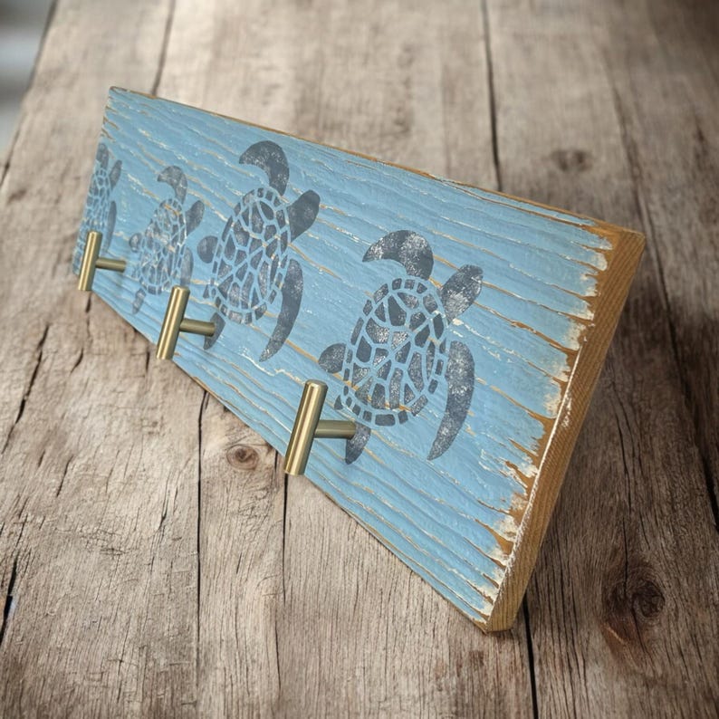 Turquoise Coat Rack Personalized Turtle Wall Coat Rack, Custom Nautical Towel Rack With 9 ...
