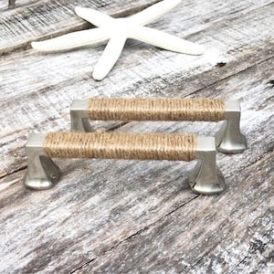 Beach House Decorative Handle, Rope Drawer Pull, Cabinet Pull, Coastal Modern Farmhouse, Nautical Decor 3 3/4&quot; 96mm on Center Satin Nickel
