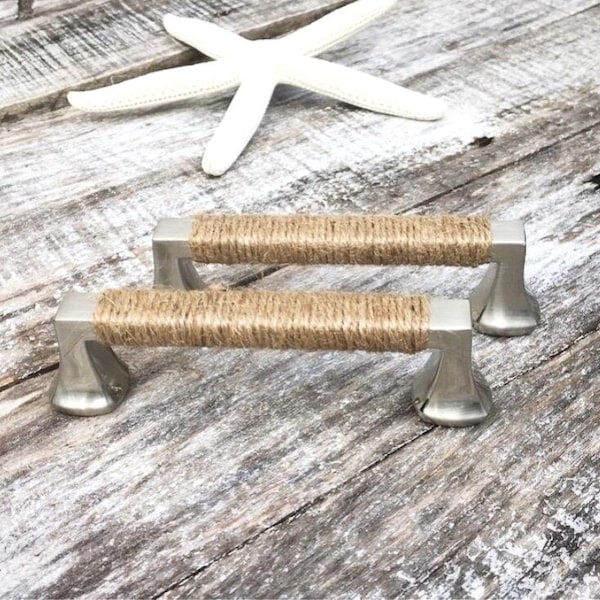 Beach House Decorative Handle, Rope Drawer Pull, Cabinet Pull, Coastal Modern Farmhouse, Nautical Decor 3 3/4" 96mm on Center Satin Nickel