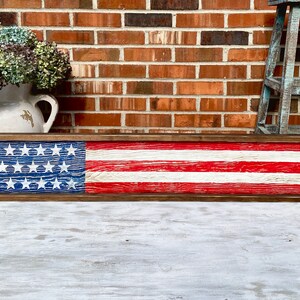 Wood American Flag, Rustic Framed USA Sign, Primitive Distressed Liberty Sign, Patriotic Decor, 4th of July 4ft Skinny Long Large Merica image 10