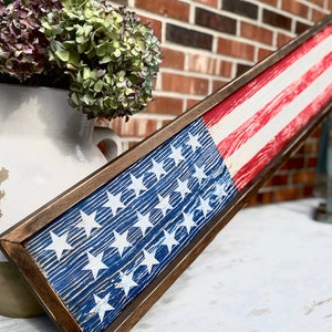 Wood American Flag, Rustic Framed USA Sign, Primitive Distressed Liberty Sign, Patriotic Decor, 4th of July 4ft Skinny Long Large Merica image 8