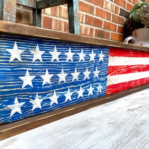 Wood American Flag, Rustic Framed USA Sign, Primitive Distressed Liberty Sign, Patriotic Decor, 4th of July 4ft Skinny Long Large Merica image 4