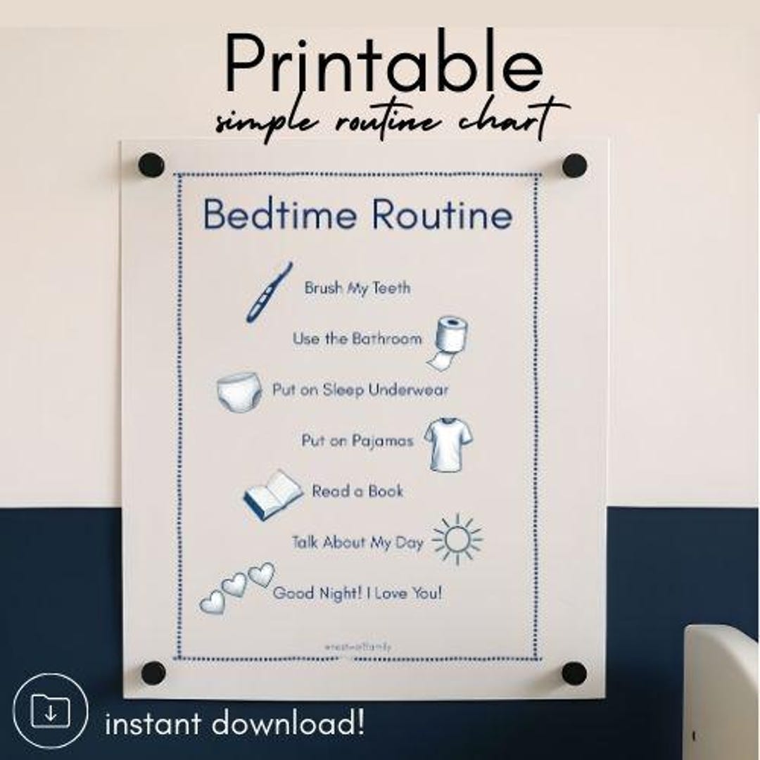 Bedtime Routine Color Minimalist Bedtime Routine Chart for Kids – Printable Visual Schedule ...