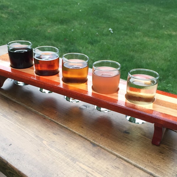 Wooden Beer Flight // 5 Glasses Included // Padauk, Cherry, Jatoba Wood Construction