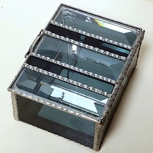 Stained glass Jewelry box - small dresser chest, cut and leaded glass detail, decorative smoked glass crystal