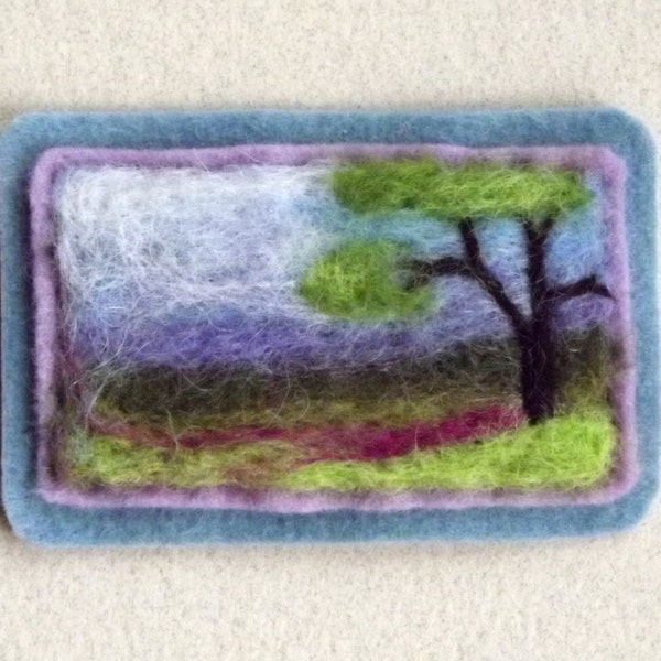 Hand Needle-Felted Brooch Spring Landscape in Wool Wearable Art