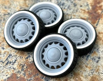 Jantes « Artillerie » imprimées en 3D à l'échelle 22 pouces et pneus à flanc blanc pour modèle réduit de voiture au 1/24 1/25.