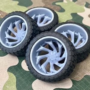 3D printed Resin 24-in. “Fuel Reaction” Truck wheels with 32 in. offroad tires, 1/24,1/25 scale