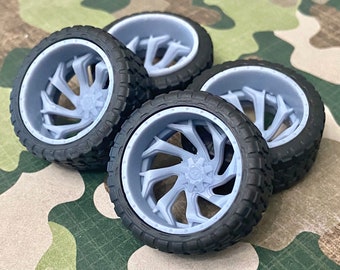 3D gedrucktes Resin 24 inch. “Fuel Reaction” LKW-Räder mit 32 Zoll Offroad-Reifen, Maßstab 1:24,1/25