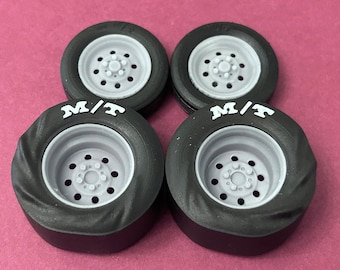 1/24 Scale: 17/15-inch “Weld Draglite” Wheels W/Wrinkled Drag Slicks; Resin, 3D print