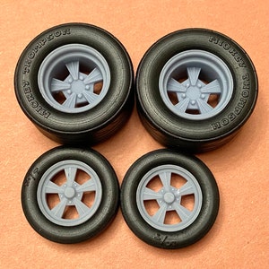 3D Printed Resin 17/15 Scale inch Vintage Radir Drag Wheels With Cheater Slicks 1/24, 1/25