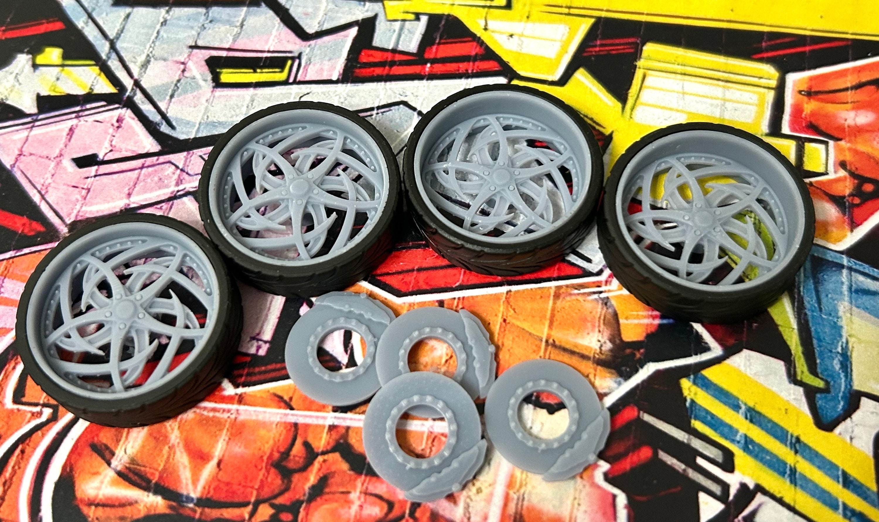 thumbnail image 2 of 1/24 Scale Resin Model Car Wheels & Tires - 'ATL 404' - 3D Print - Unpainted Kit 2 of 5