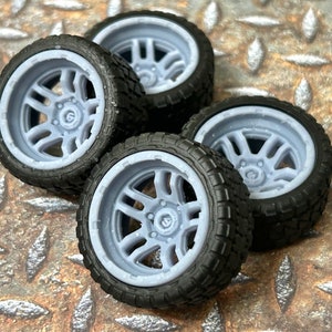 3D printed Resin 24-in. “Fuel Ammo” Truck wheels with 32 in. offroad tires, 1/24,1/25 scale
