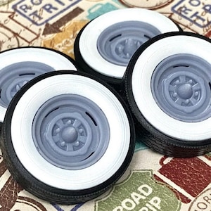 Resin 15-Inch “Chrome Reverse” Wheels, W/ Wide Whitewalls,1/24 1/25 Scale
