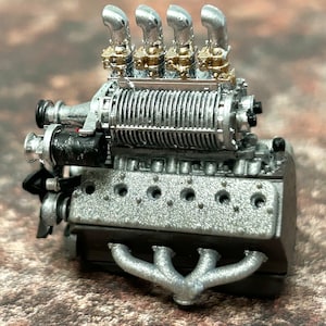 3D Printed Supercharged V12 Flathead engine for scale model cars, 1/24 1/25 scale.
