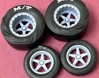 1/24 Scale: 17/15-inch “Weld Ventura” Wheels W/Wrinkled Drag Slicks; Resin, 3D print