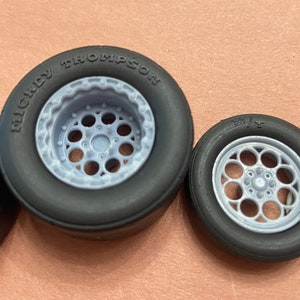 3D Printed Resin 17/15 Scale inch Weld Magnum Drag Wheels With Cheater Slicks 1/24, 1/25