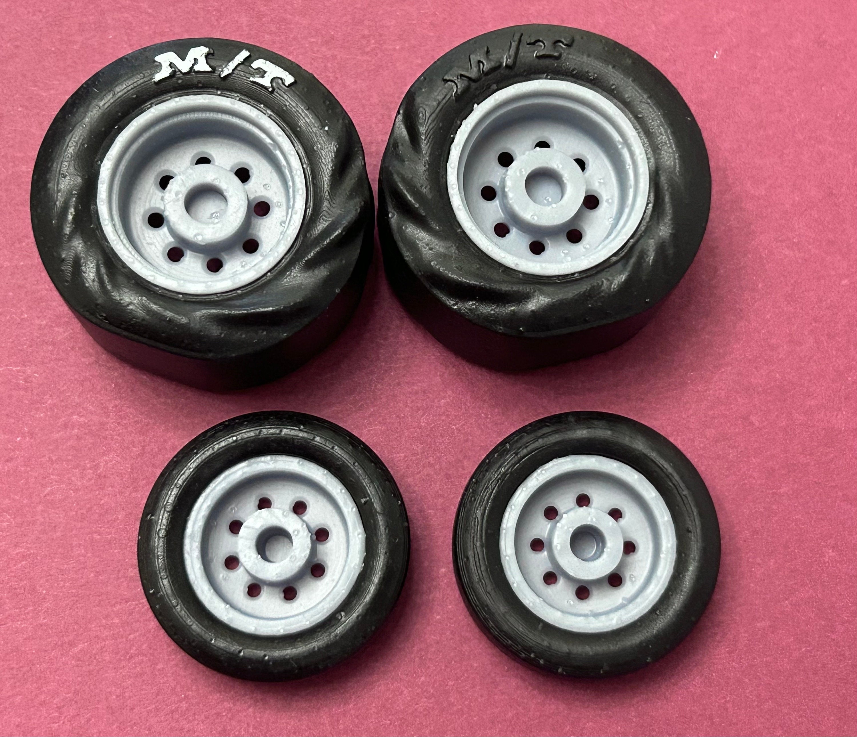 Resin 1/24 Scale Model Wheels - 15/17 Inch Weld S71 Style With Hoosier Drag Slicks - Unassembled