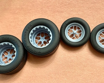 3D Printed Resin 17/15 Scale inch Billet Specialties Drag Wheels With Cheater Slicks 1/24, 1/25