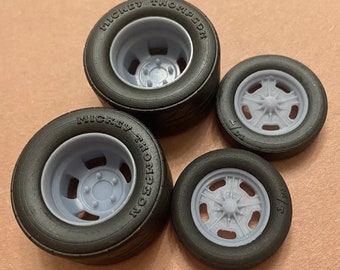 3D Printed Resin 17/15 Scale inch Vintage Halibrand Drag Wheels With Cheater Slicks 1/24, 1/25