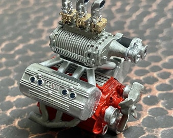 Resin Ford Flathead engine w/ Ardun heads and triple carbs For scale model cars,1/24 1/25