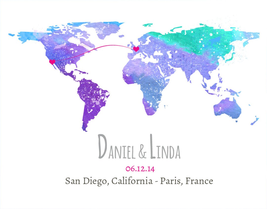 Printable World Map Wedding Personalized Poster Wedding 1st Anniversary ...