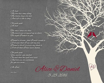 Digital Custom Printable Wedding Gift, First Dance Lyrics, Song Lyric Art,  Personalized Family Tree Love Birds