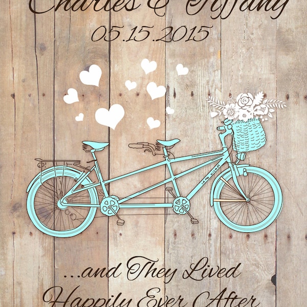 Printable Tandem Bike Wedding Print, Personalized Engagement gift