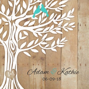 Printable Personalized Wedding Engagement Gift, Love Birds in Tree ...