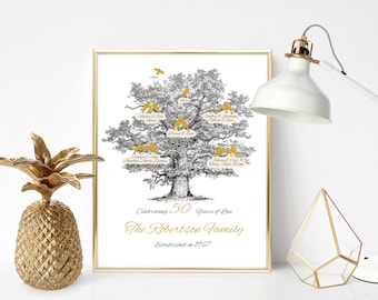 50 Anniversary Gift, Printable Family Tree Poster , Digital ,Personalized Gift for Grandparents  with names of children and grandchildren