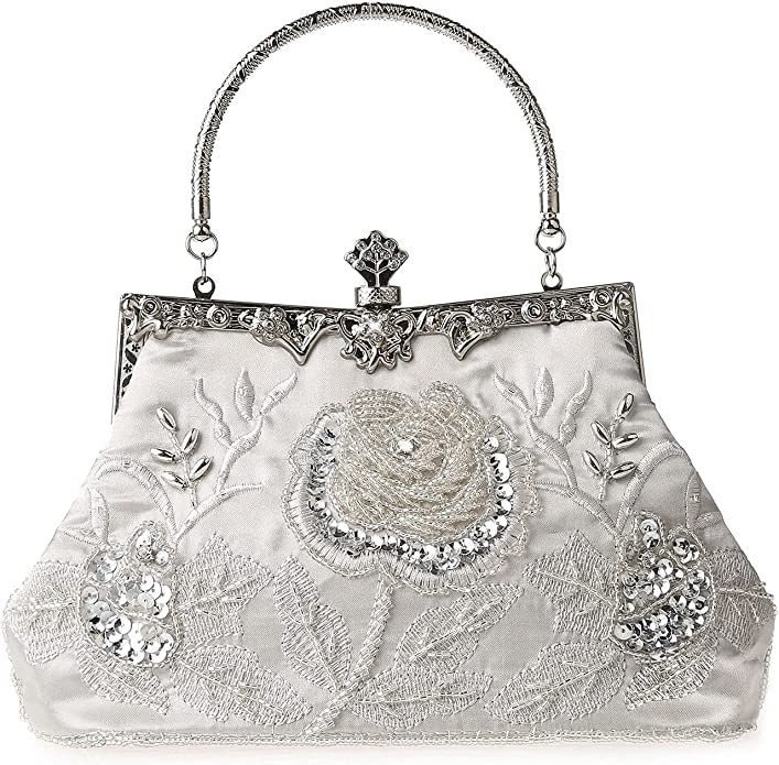 ELIAUK 1920s Vintage Beaded Clutch Evening Bags for Women Formal Bridal Wedding Clutch Purse Prom Cocktail Party Handbags, Women's, Size: 5.9, Grey