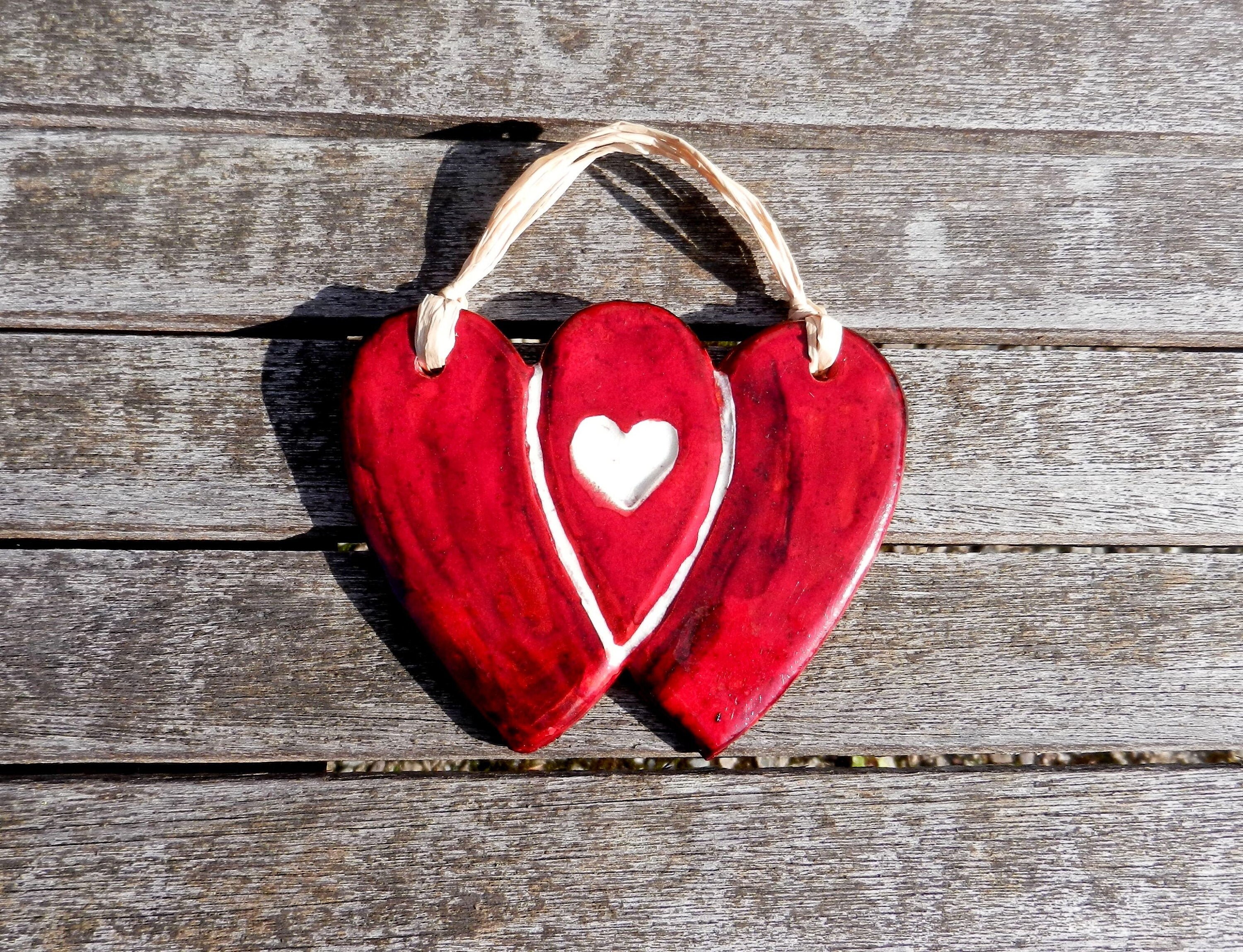 WALL HANGING Red Two Hearts In One Ceramic Wall Hanging Heart Etsy Canada