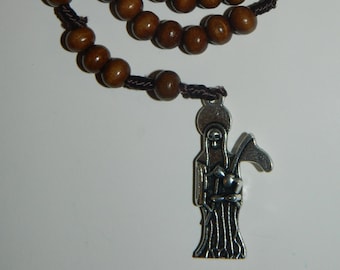 Santa Muerte Wooden Bead Rosary