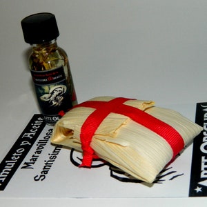 Amuleto y Aceite - Santisima Muerte - Santa Muerte Fixed Corn Husk Amulet Bag - Dressing Oil Included