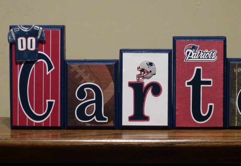 Sports Decor Team Name Blocks Boy Bedroom Decor New England Patriots Red White Navy Football Decor Boy Football Nursery Decor Sports Letters
