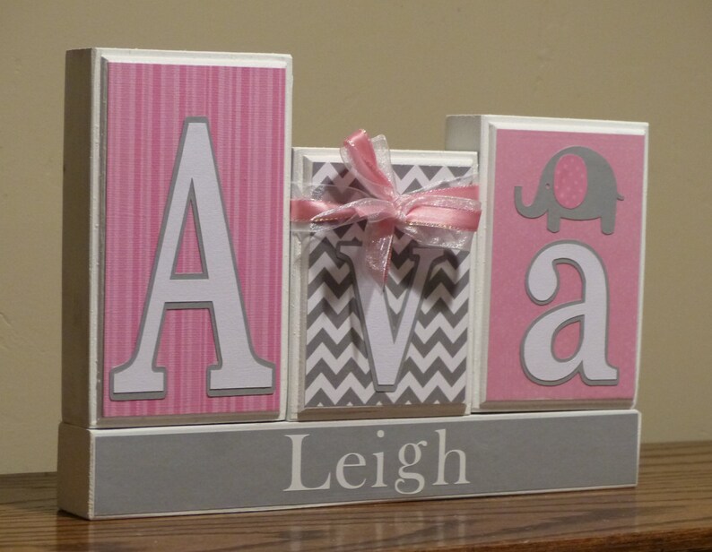 Baby Girl Nursery Pink Shower Gift Room Decor Name Block