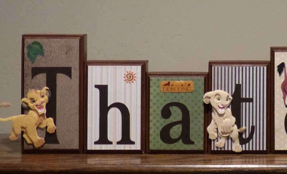 The Lion King Name Blocks Custom Wooden Block Letters Baby Nursery Decor Name Sign Routed Edges Brown Yellow Green Lion King Decor