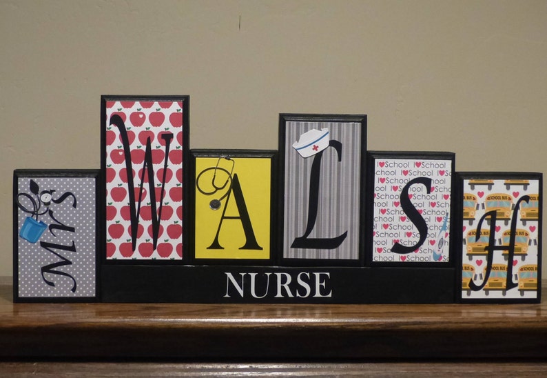 School Nurse Name Letter Blocks Personalized Nurse Letter Desk Etsy
