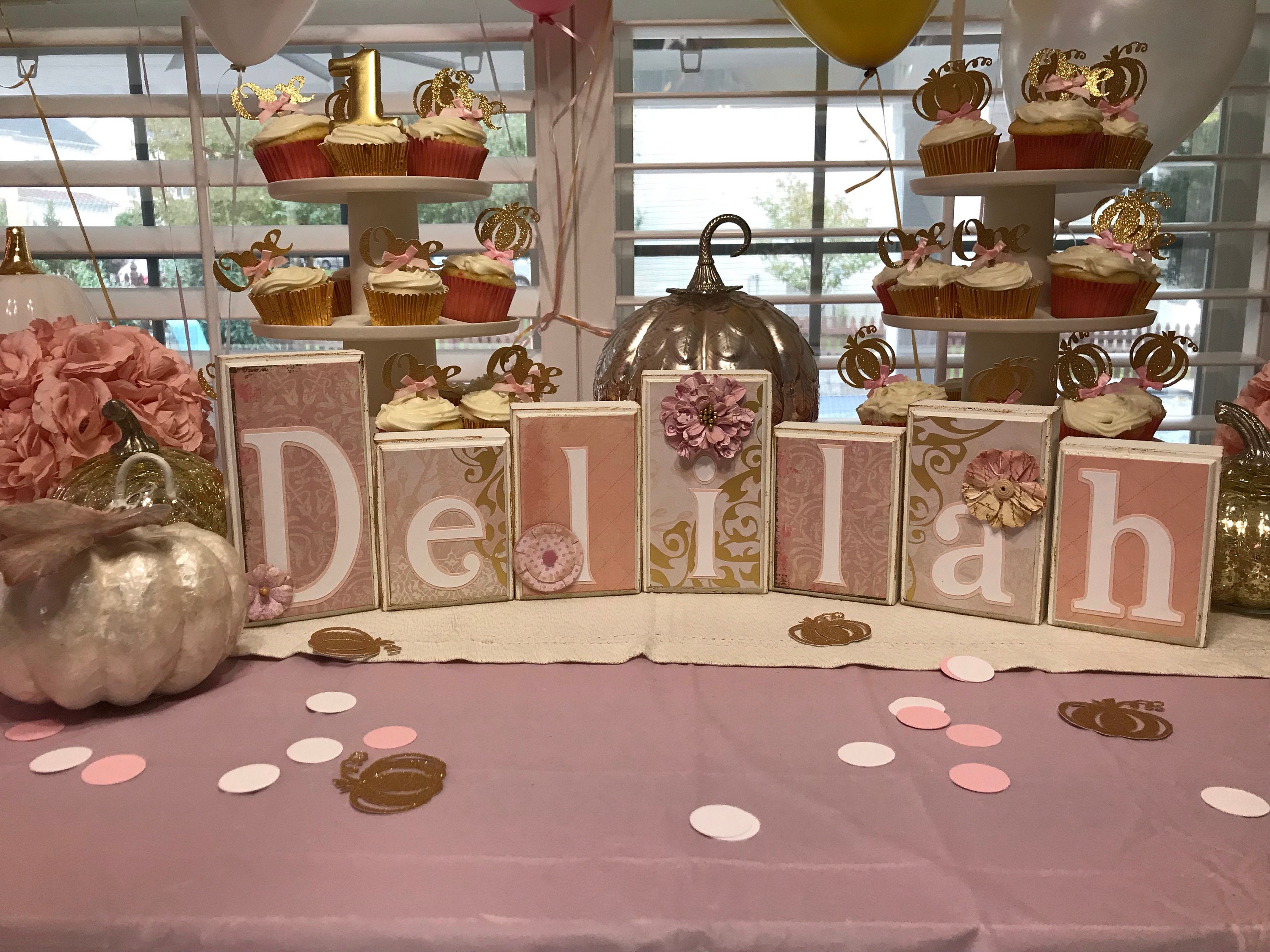 Baby Shower Name Blocks Pink Gold Nursery Decor Girl Create 50