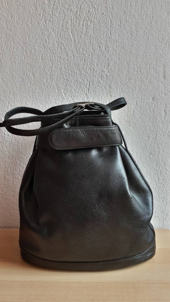 Black Leather Bucket Bag