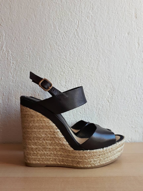 Black Leather Espadrilles