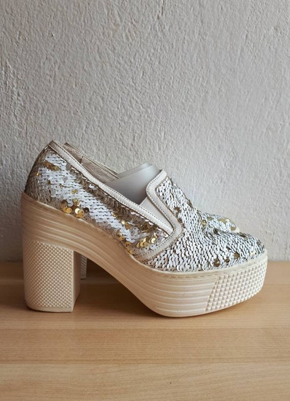 White Sequins Heels