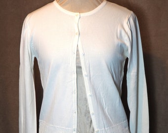 White Cardigan Sweater, Petite Medium Size, Lightweight, Vintage 1990s