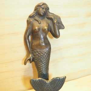 Mermaid Wall Hook Bronze Metal Coat Towel Hook Vintage 1990s