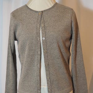Vintage Knit Button-Up Cardigan: Taupe Brown, Petite Size Small