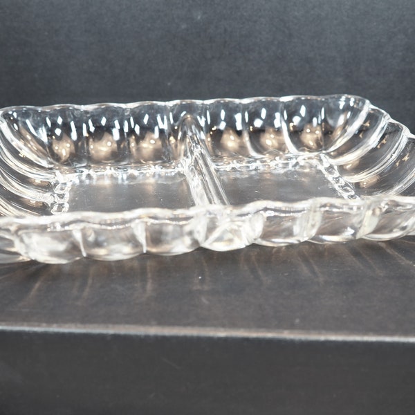 Cut Glass Shallow Dish, Two Compartment, Vintage