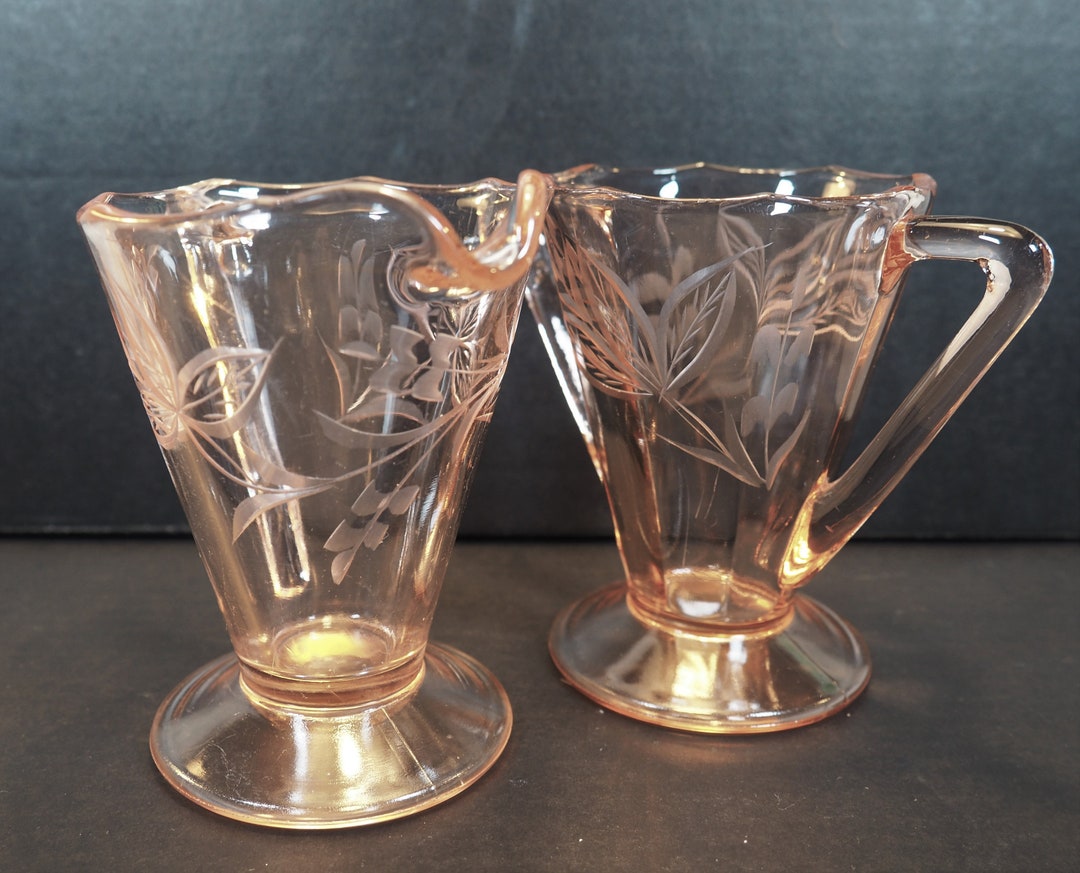Pink Depression Glass Sugar and Creamer Set, With Handles, 41/2 Inches